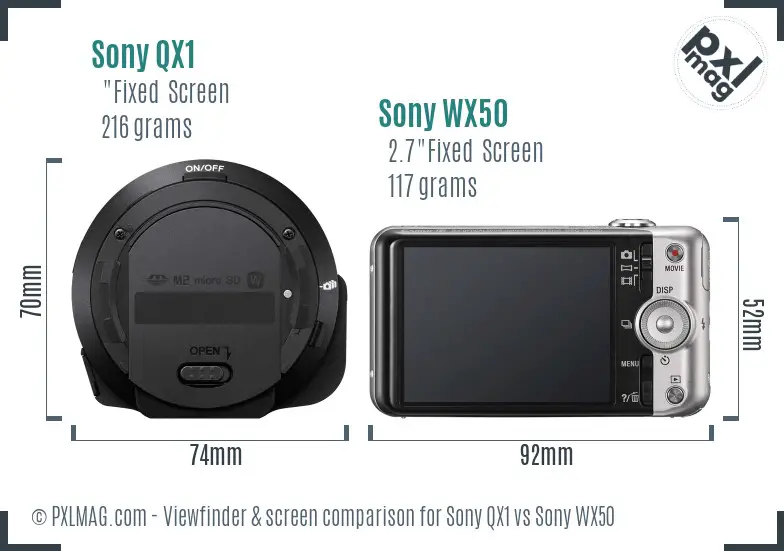 Sony QX1 vs Sony WX50 Screen and Viewfinder comparison