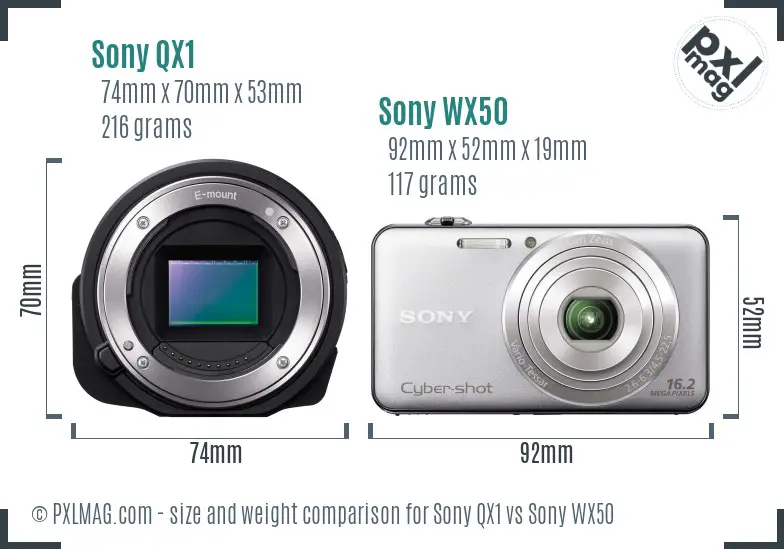 Sony QX1 vs Sony WX50 size comparison