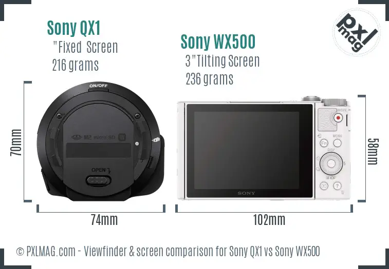 Sony QX1 vs Sony WX500 Screen and Viewfinder comparison