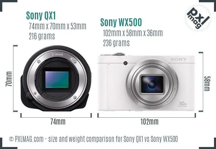 Sony QX1 vs Sony WX500 size comparison