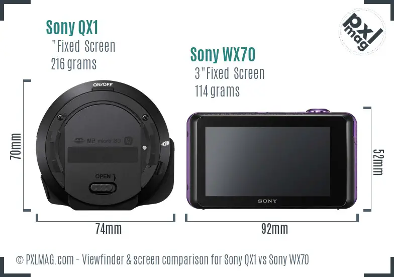 Sony QX1 vs Sony WX70 Screen and Viewfinder comparison
