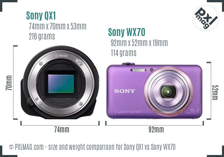 Sony QX1 vs Sony WX70 size comparison