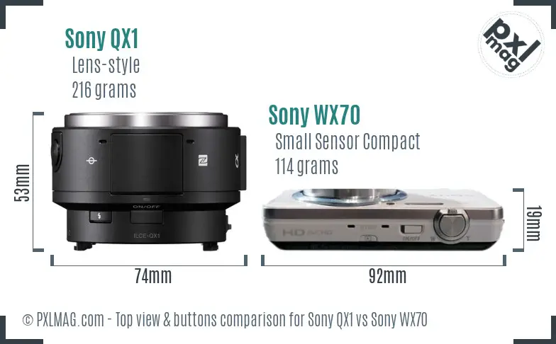 Sony QX1 vs Sony WX70 top view buttons comparison