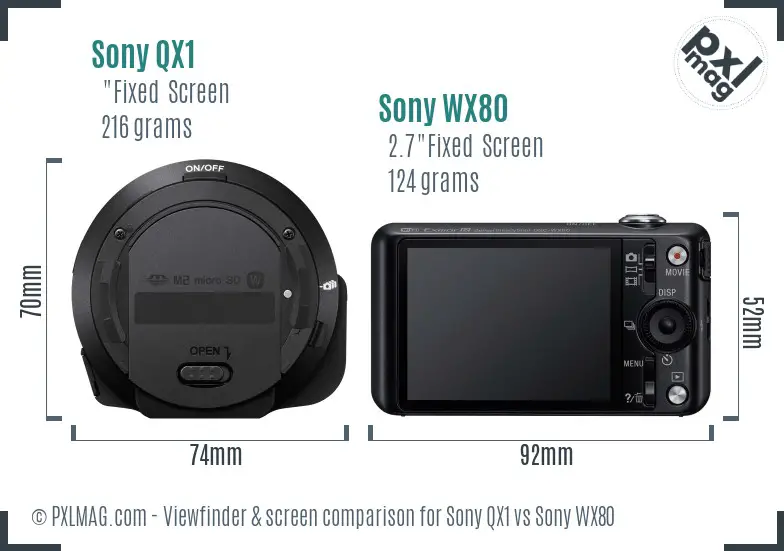 Sony QX1 vs Sony WX80 Screen and Viewfinder comparison