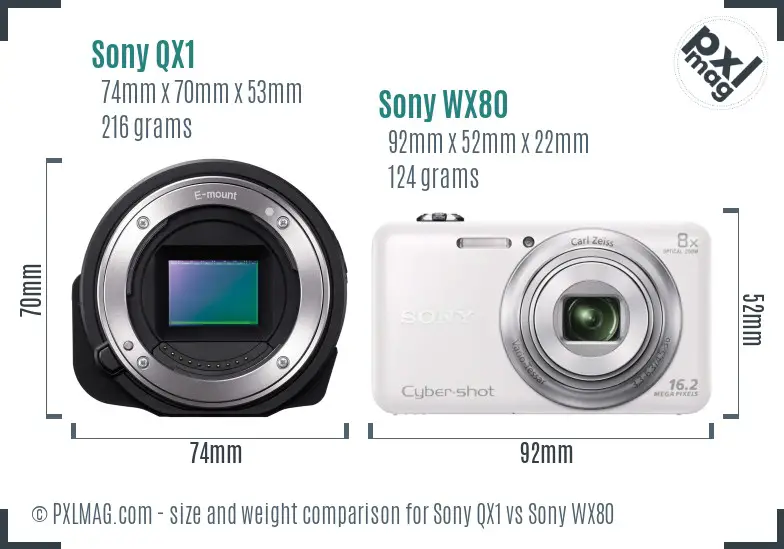 Sony QX1 vs Sony WX80 size comparison