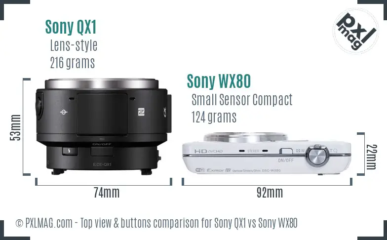 Sony QX1 vs Sony WX80 top view buttons comparison