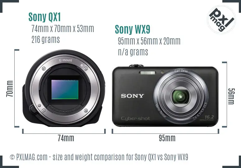 Sony QX1 vs Sony WX9 size comparison