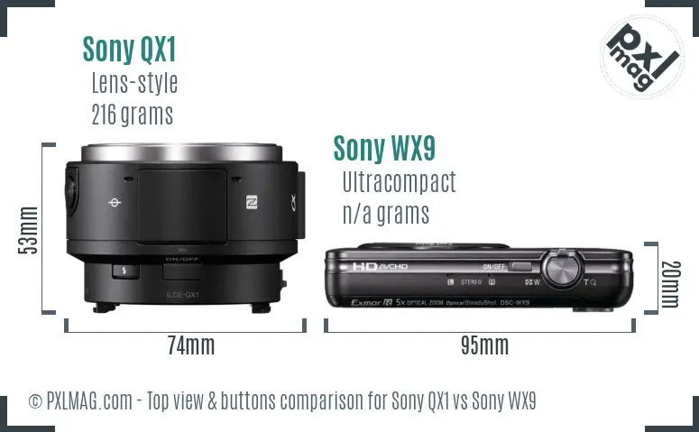 Sony QX1 vs Sony WX9 top view buttons comparison