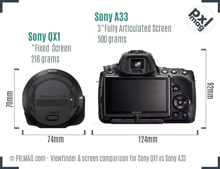 Sony QX1 vs Sony A33 Screen and Viewfinder comparison