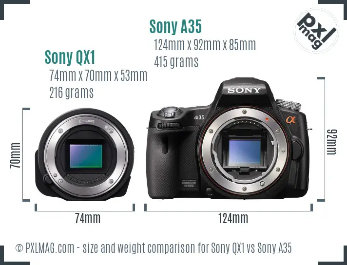 Sony QX1 vs Sony A35 size comparison