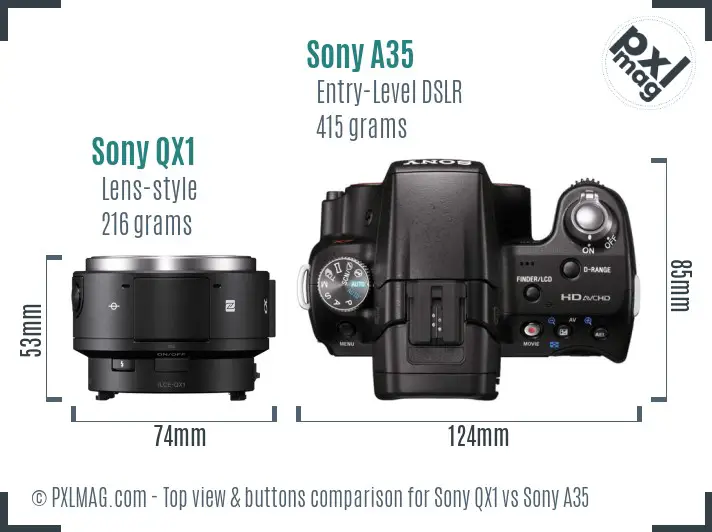 Sony QX1 vs Sony A35 top view buttons comparison
