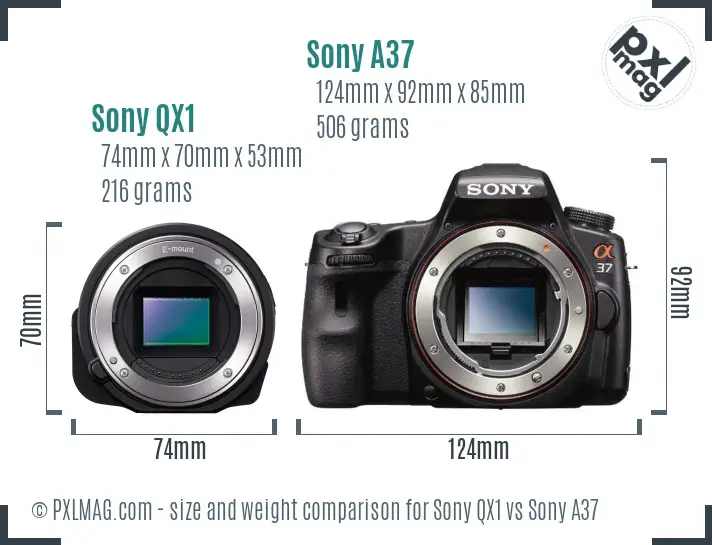 Sony QX1 vs Sony A37 size comparison