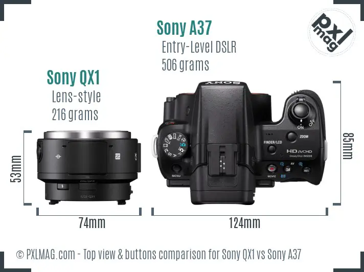 Sony QX1 vs Sony A37 top view buttons comparison