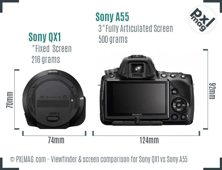 Sony QX1 vs Sony A55 Screen and Viewfinder comparison