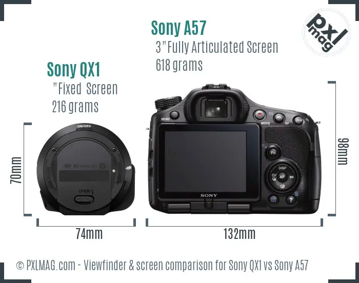 Sony QX1 vs Sony A57 Screen and Viewfinder comparison