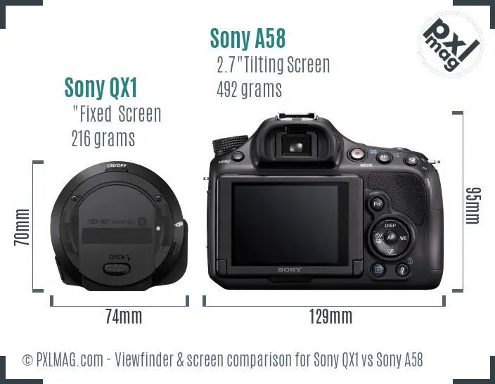 Sony QX1 vs Sony A58 Screen and Viewfinder comparison