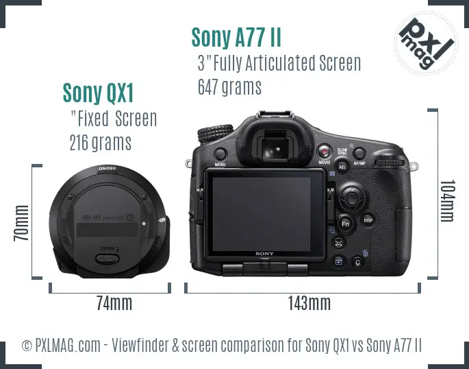 Sony QX1 vs Sony A77 II Screen and Viewfinder comparison