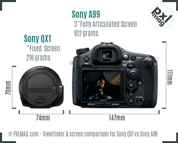 Sony QX1 vs Sony A99 Screen and Viewfinder comparison