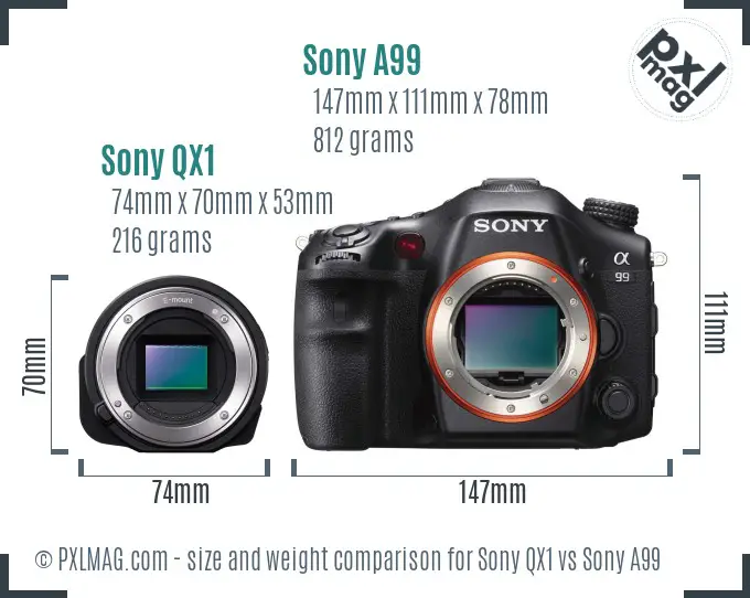 Sony QX1 vs Sony A99 size comparison