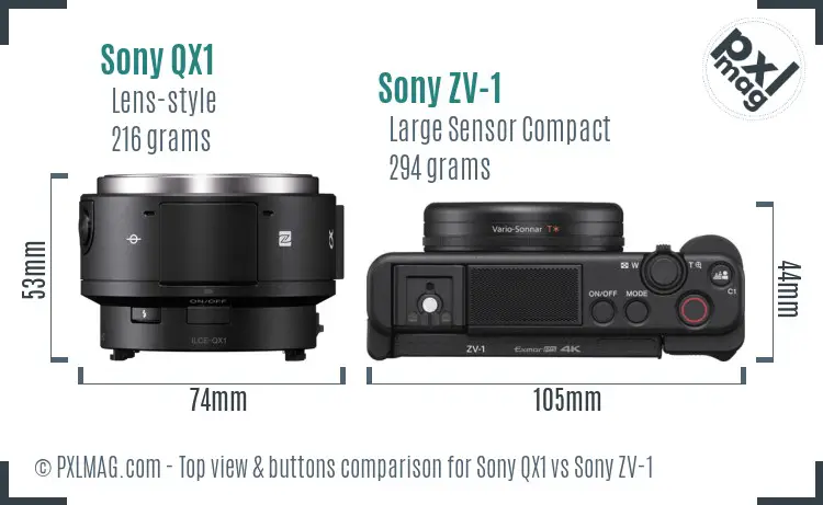 Sony QX1 vs Sony ZV-1 top view buttons comparison