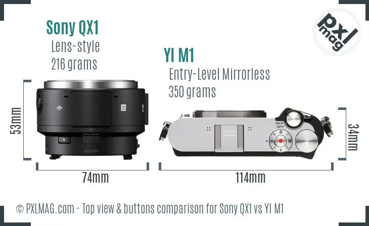 Sony QX1 vs YI M1 top view buttons comparison