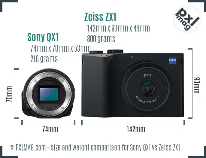 Sony QX1 vs Zeiss ZX1 size comparison