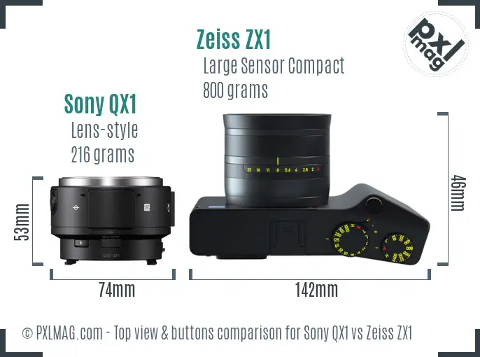 Sony QX1 vs Zeiss ZX1 top view buttons comparison