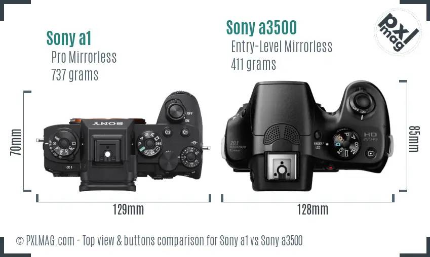 Sony a1 vs Sony a3500 top view buttons comparison
