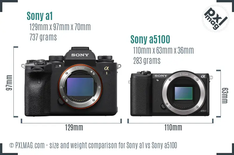Sony a1 vs Sony a5100 size comparison