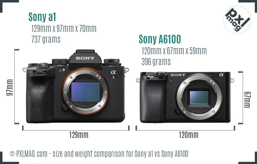 Sony a1 vs Sony A6100 size comparison