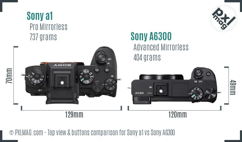 Sony a1 vs Sony A6300 top view buttons comparison Sony a1 vs Sony A6300 top view buttons comparison