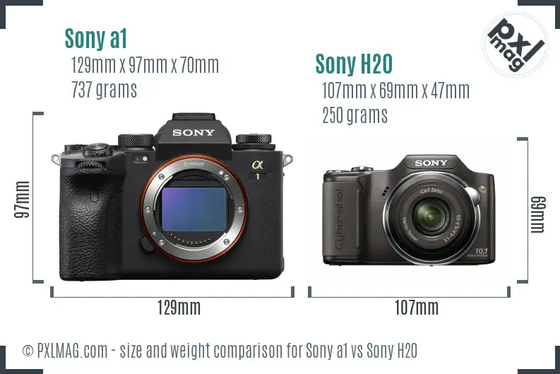 Sony a1 vs Sony H20 size comparison