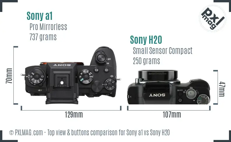 Sony a1 vs Sony H20 top view buttons comparison