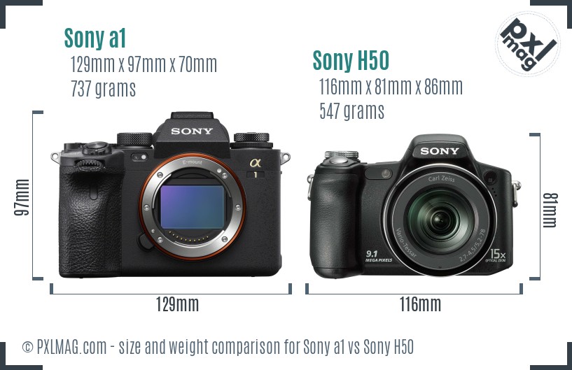 Sony a1 vs Sony H50 size comparison