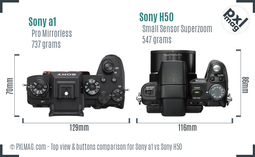 Sony a1 vs Sony H50 top view buttons comparison