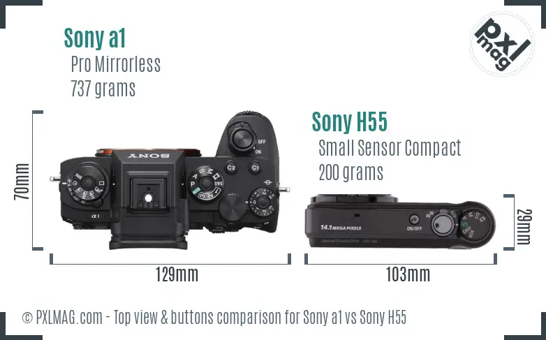 Sony a1 vs Sony H55 top view buttons comparison