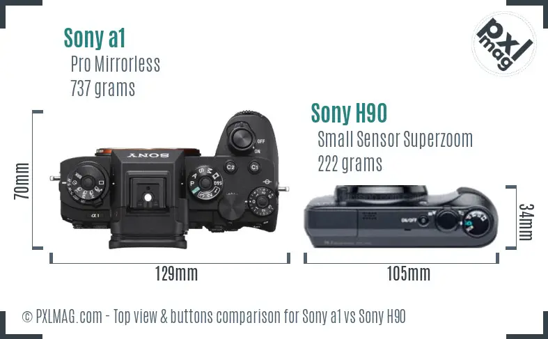 Sony a1 vs Sony H90 top view buttons comparison Sony a1 vs Sony H90 top view buttons comparison