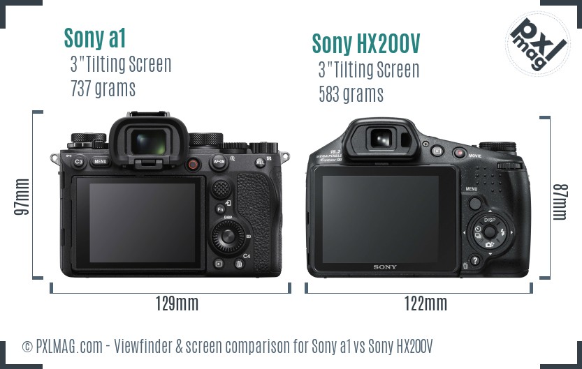 Sony a1 vs Sony HX200V Screen and Viewfinder comparison
