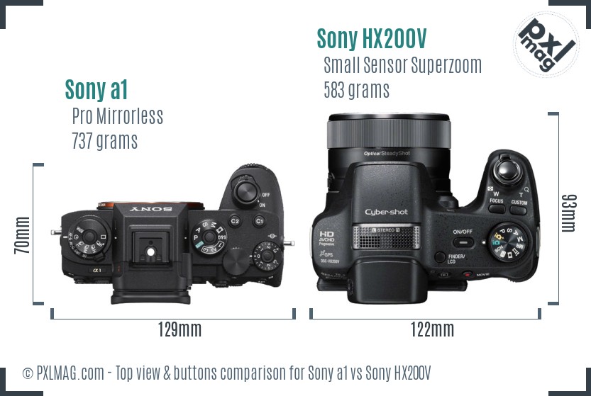 Sony a1 vs Sony HX200V top view buttons comparison