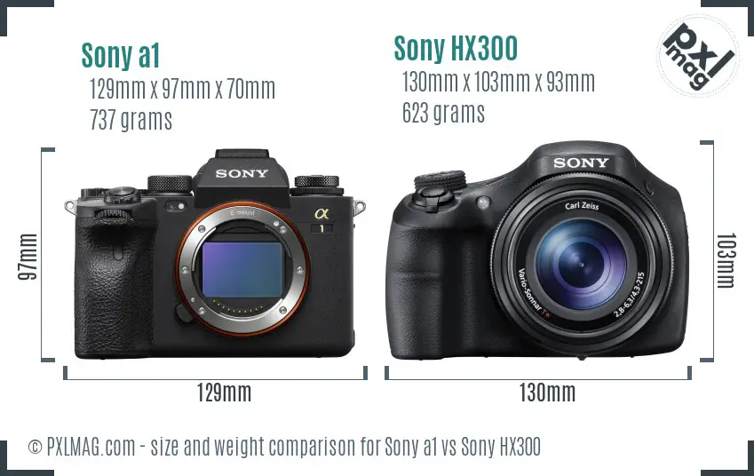 Sony a1 vs Sony HX300 size comparison