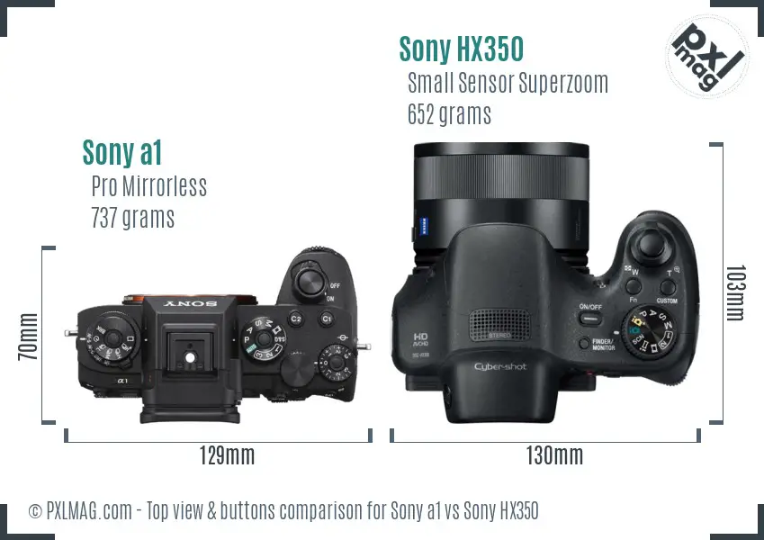 Sony a1 vs Sony HX350 top view buttons comparison Sony a1 vs Sony HX350 top view buttons comparison