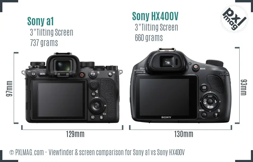 Sony a1 vs Sony HX400V Screen and Viewfinder comparison