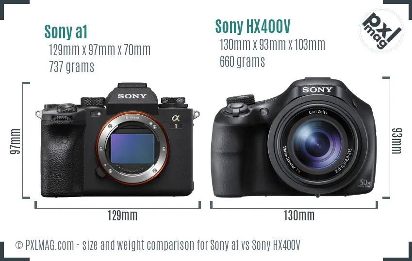 Sony a1 vs Sony HX400V size comparison