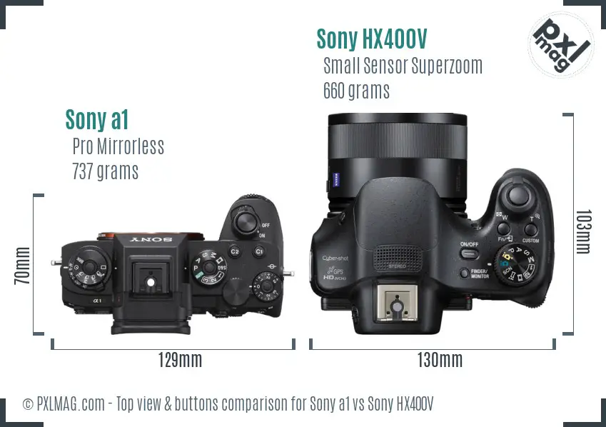 Sony a1 vs Sony HX400V top view buttons comparison