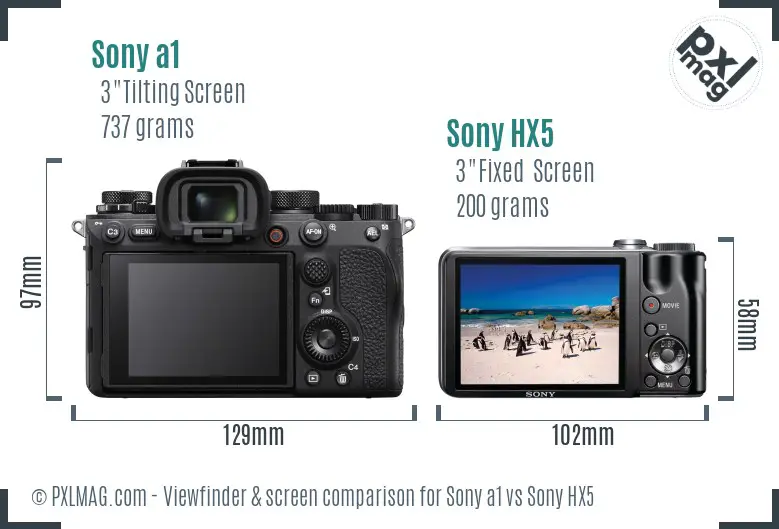 Sony a1 vs Sony HX5 Screen and Viewfinder comparison