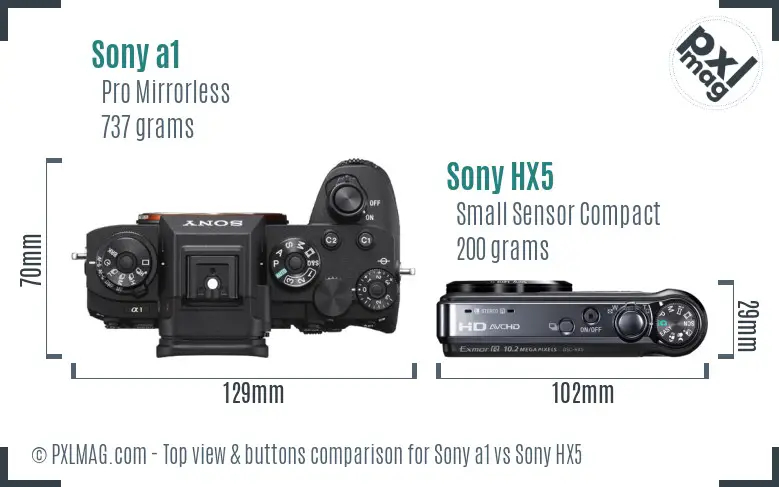 Sony a1 vs Sony HX5 top view buttons comparison