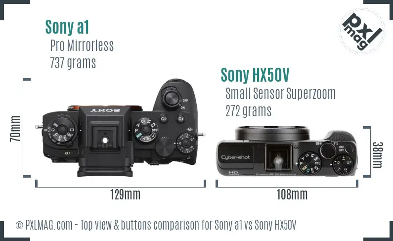 Sony a1 vs Sony HX50V top view buttons comparison