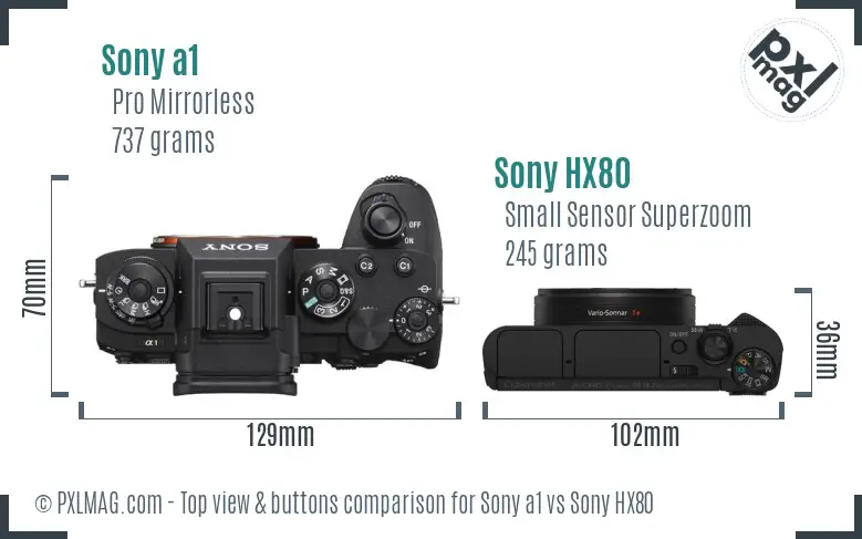 Sony a1 vs Sony HX80 top view buttons comparison