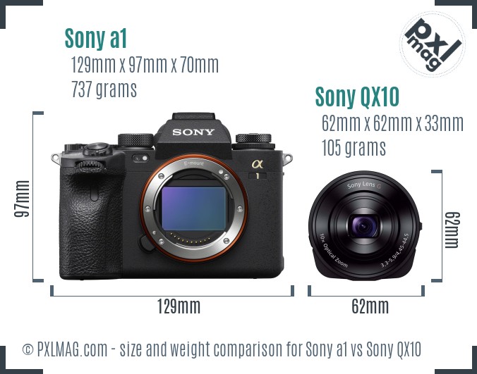 Sony a1 vs Sony QX10 size comparison
