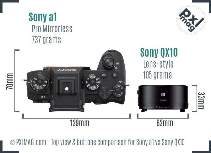 Sony a1 vs Sony QX10 top view buttons comparison